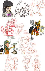 Size: 1000x1582 | Tagged: safe, artist:theartrix, character:dj pon-3, character:octavia melody, character:sunset shimmer, character:sweetie belle, character:vinyl scratch, oc, species:human, ant, gun, humanized, magic, sketch dump, telekinesis