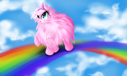 Size: 1200x720 | Tagged: safe, artist:kairaanix, oc, oc only, oc:fluffle puff, pink fluffy unicorns dancing on rainbows, solo