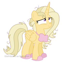 Size: 998x1042 | Tagged: safe, artist:decprincess, oc, oc only, oc:neo, species:alicorn, species:pony, alicorn oc, bed mane, clothing, morning ponies, sleep mask, slippers, solo