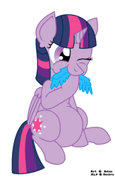 Size: 684x1052 | Tagged: safe, artist:adlaz, character:twilight sparkle, character:twilight sparkle (alicorn), species:alicorn, species:bird, species:pony, belly, chubby twilight, eating, female, mare, omnivore twilight, ponies eating meat, predation, swallowing, twilight eats a bird, twipred, vore