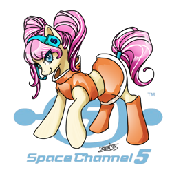 Size: 894x894 | Tagged: safe, artist:opalacorn, species:earth pony, species:pony, boots, clothing, cute, female, headphones, mare, miniskirt, pigtails, ponified, sega, shoes, skirt, solo, space channel 5, ulala