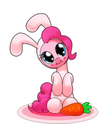 Size: 1080x1350 | Tagged: safe, artist:hoyeechun, character:pinkie pie, blushing, bunny costume, carrot, clothing, cute, diapinkes, easter, female, holiday, solo