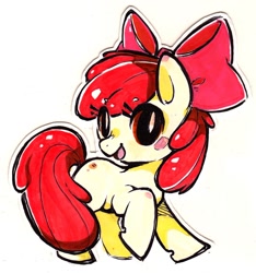 Size: 1280x1367 | Tagged: source needed, safe, artist:mi-eau, character:apple bloom, species:pony, g4, adorabloom, blushing, cute, female, filly, simple background, solo, white background, young