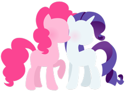 Size: 1280x932 | Tagged: safe, artist:euphoriapony, character:pinkie pie, character:rarity, ship:raripie, blushing, female, lesbian, minimalist, shipping, simple background, transparent background, vector