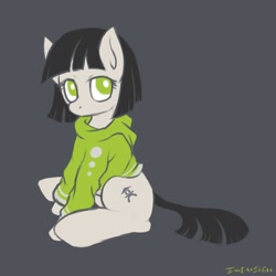 Size: 1600x1600 | Tagged: safe, artist:swaetshrit, oc, oc only, clothing, hoodie, looking at you, ponified, simple background, sitting, solo, sweater, teien