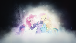 Size: 1920x1080 | Tagged: safe, artist:adrianimpalamata, artist:silentmatten, character:applejack, character:fluttershy, character:pinkie pie, character:rainbow dash, character:rarity, character:twilight sparkle, group hug, lens flare, mane six, vector, wallpaper