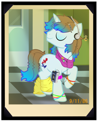 Size: 2000x2494 | Tagged: safe, artist:icaron, oc, oc only, species:pony, species:unicorn, 80s, cassette tape, everpony wore their mane like that back then i swear, highschool, photo, poly morph, show accurate, vintage, walkman, younger