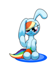Size: 1200x1500 | Tagged: safe, artist:hoyeechun, character:rainbow dash, species:rabbit, animal costume, blushing, bunny costume, carrot, clothing, costume, cute, dashabetes, easter, female, holiday, simple background, solo, white background