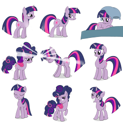Size: 3000x3000 | Tagged: safe, artist:skorpionletun, character:twilight sparkle, episode:friendship is magic, g4, my little pony: friendship is magic, alternate hairstyle, bed, expressions, female, high res, magic, pillow, pillow hat, simple background, solo, transparent background