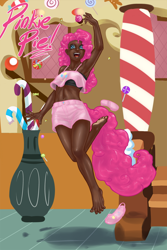 Size: 800x1200 | Tagged: safe, artist:aphexangel, character:pinkie pie, species:human, armpits, cutie mark on clothes, dark skin, female, humanized, solo, tailed humanization