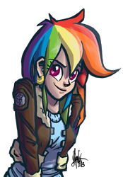 Size: 523x750 | Tagged: safe, artist:theartrix, character:rainbow dash, species:human, bomber jacket, clothing, female, humanized, jacket, light skin, solo