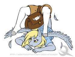 Size: 600x457 | Tagged: safe, artist:ethanqix, edit, character:derpy hooves, species:anthro, species:unguligrade anthro, bag, clothing, clumsy, colored, female, hoof feet, mail, mailbag, mailmare, socks, solo, upside down