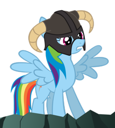 Size: 848x941 | Tagged: safe, artist:mrlolcats17, character:rainbow dash, species:pegasus, species:pony, female, helmet, horned helmet, mare, simple background, skyrim, solo, spread wings, the elder scrolls, transparent background, vector, wings
