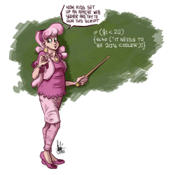 Size: 800x800 | Tagged: safe, artist:theartrix, character:cheerilee, species:human, chalkboard, dialogue, female, humanized, programming, solo