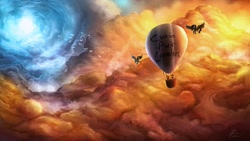 Size: 1920x1080 | Tagged: safe, artist:rain-gear, oc, oc only, species:pegasus, species:pony, balloon, cloud, cloudy, cutie art crusaders, epic, flying, glow, hot air balloon, scenery, scenery porn, sky