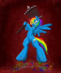 Size: 1280x1536 | Tagged: safe, artist:snapai, character:rainbow dash, female, hammer, solo, sweat