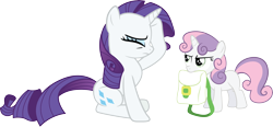 Size: 8523x3959 | Tagged: safe, artist:quanno3, character:rarity, character:sweetie belle, absurd resolution, bag, eyes closed, mouth hold, simple background, transparent background, vector