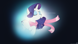 Size: 1920x1080 | Tagged: safe, artist:adrianimpalamata, artist:quanno3, character:rarity, beautiful, clothing, female, hashtag, lens flare, scarf, solo, vector, wallpaper