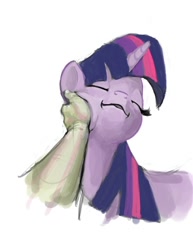 Size: 612x792 | Tagged: safe, artist:hattonslayden, character:twilight sparkle, species:human, :i, cute, eyes closed, hand, petting, rubbing, smiling, squishy cheeks