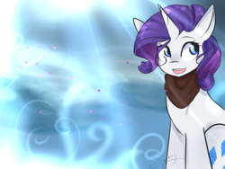 Size: 1193x895 | Tagged: safe, artist:sugarberry, character:rarity, species:pony, species:unicorn, clothing, cutie mark, female, flower petals, petals, scarf, solo
