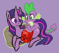 Size: 625x554 | Tagged: safe, artist:mangneto, character:spike, character:twilight sparkle, book, glasses