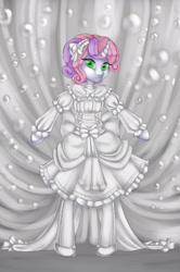 Size: 1831x2754 | Tagged: safe, artist:misukitty, character:sweetie belle, species:pony, bipedal, clothing, dress, female, lolita fashion, semi-anthro, solo