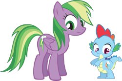 Size: 2110x1401 | Tagged: safe, artist:trotsworth, character:rainbow dash, character:spike, backwards cutie mark, new rainbow dash, palette swap, recolor, role reversal, simple background