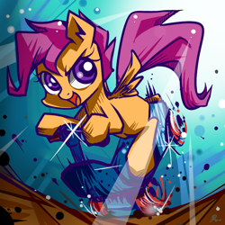 Size: 800x800 | Tagged: safe, artist:renokim, character:scootaloo, species:pegasus, species:pony, female, filly, scooter, solo