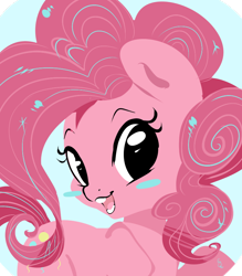Size: 700x800 | Tagged: dead source, safe, artist:clockworkquartet, character:pinkie pie, species:earth pony, species:pony, blush sticker, blushing, cute, diapinkes, female, mare, open mouth, solo