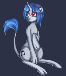Size: 600x689 | Tagged: dead source, safe, artist:misukitty, character:dj pon-3, character:vinyl scratch, species:classical unicorn, cloven hooves, female, leonine tail, solo