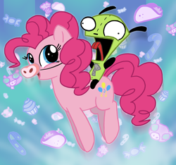 Size: 1600x1500 | Tagged: safe, artist:professor-ponyarity, character:pinkie pie, crossover, gir, invader zim, pig nose, piggie pie, riding