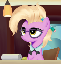 Size: 2220x2352 | Tagged: safe, artist:kas92, character:grace manewitz, episode:rarity takes manehattan, g4, my little pony: friendship is magic, female, glasses, pencil, solo, typewriter, unamused