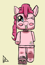 Size: 659x935 | Tagged: safe, artist:doggonepony, character:pinkie pie, female, lego, minifig, solo, wink