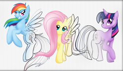 Size: 1876x1080 | Tagged: safe, artist:zedrin, character:fluttershy, character:rainbow dash, character:twilight sparkle