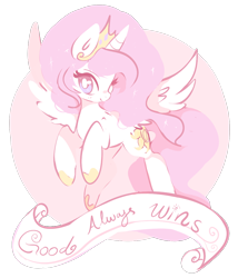 Size: 900x1050 | Tagged: dead source, safe, artist:clockworkquartet, character:princess celestia, species:alicorn, species:pony, banner, cewestia, drama, female, filly, flying, looking at you, mare, old banner, pink mane, positive message, positive ponies, scroll, solo, young celestia, younger