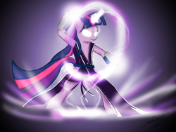 Size: 1945x1460 | Tagged: safe, artist:sierraex, character:twilight sparkle, species:pony, badass, bipedal, clothing, female, glowing eyes, magic, solo