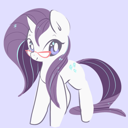 Size: 1000x1000 | Tagged: safe, artist:clockworkquartet, character:rarity, species:pony, species:unicorn, alternate hairstyle, cute, female, glasses, gray background, mare, raribetes, simple background, solo