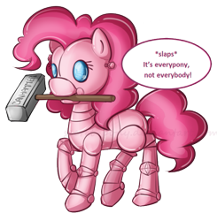 Size: 545x556 | Tagged: safe, artist:secret-pony, character:pinkie pie, species:pony, banhammer, female, hammer, pinkie bot, robot, robot pony, roboticization, solo