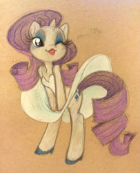 Size: 805x991 | Tagged: safe, artist:onnanoko, character:rarity, species:pony, species:unicorn, g4, bipedal, clothing, colored pencil drawing, cosplay, dress, female, high heels, ink drawing, lipstick, mare, marilyn monroe, parody, solo, traditional art