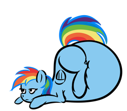 Size: 1280x1123 | Tagged: safe, artist:zeldafan777, character:rainbow dash, adorafatty, belly, big belly, chubby, fat, female, immobile, impossibly large belly, obese, rainblob dash, solo, too fat to move