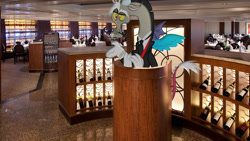 Size: 1920x1080 | Tagged: safe, artist:gimlas, artist:mr-kennedy92, character:discord, champagne, fancy, irl, photo, ponies in real life, restaurant, solo, table, vector, waiter