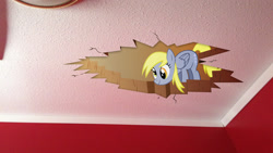 Size: 1920x1080 | Tagged: safe, artist:doctor-g, artist:mr-kennedy92, character:derpy hooves, species:pegasus, species:pony, anything i can do to help, ceiling, ceiling pony, female, hole, irl, mare, photo, ponies in real life, solo, vector