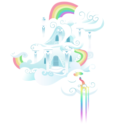 Size: 3845x4100 | Tagged: safe, artist:sierraex, background, building, cloud, cloud house, house, no pony, rainbow, rainbow dash's house, rainbow waterfall, simple background, transparent background, vector