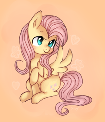 Size: 1276x1481 | Tagged: safe, artist:toroitimu, character:fluttershy, species:pegasus, species:pony, cute, female, heart, mare, pink background, shyabetes, simple background, sitting, solo