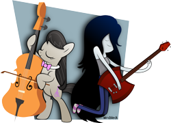 Size: 4170x3000 | Tagged: safe, artist:mrcbleck, character:octavia melody, adventure time, bass guitar, cello, crossover, eyes closed, marceline, musical instrument