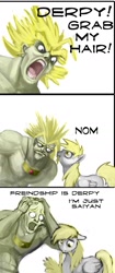 Size: 792x1884 | Tagged: safe, artist:hattonslayden, character:derpy hooves, species:pegasus, species:pony, broly, crossover, dragon ball, dragon ball z, female, grab my meme, mare, meme, nom