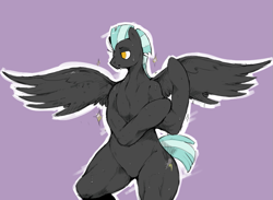 Size: 853x623 | Tagged: safe, artist:mangneto, character:thunderlane, species:pegasus, species:pony, g4, bipedal, male, muscles, no pupils, simple background, solo, spread wings, stallion, sweat, wings