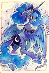 Size: 607x911 | Tagged: safe, artist:mi-eau, character:princess luna, species:alicorn, species:pony, female, mare, solo, traditional art, watercolor painting