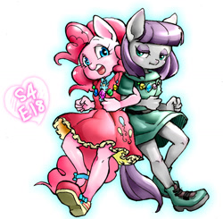 Size: 1280x1252 | Tagged: safe, artist:hobilo, character:maud pie, character:pinkie pie, species:anthro, episode:maud pie, g4, my little pony: friendship is magic, back to back, female, pie sisters, rock candy necklace, siblings, sisters