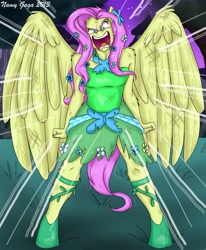 Size: 1587x1927 | Tagged: safe, artist:namygaga, character:fluttershy, species:anthro, species:unguligrade anthro, comic, female, flutterrage, love me, solo, this will end in death, you're going to love me